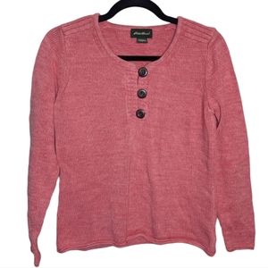 Eddie Bauer 100% Cotton Women’s Pink Henley Sweater Size S 🌸